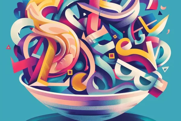 Illustration von Buchstabensalat in einer Schüssel